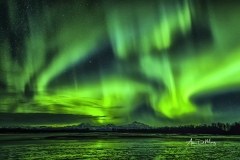 Aurora borealis over Mt. Denali, Talkeetna and Susitna Rivers